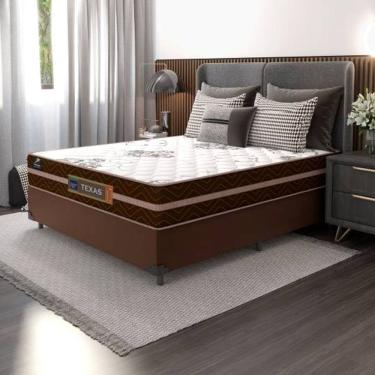 Imagem de Conjunto Kit Cama Box Sintetico Casal com Colchão Texas Mola Ensacada Marrom 138x188