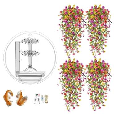 Imagem de Vaso de parede transparente para plantador de flores artificiais, compartimento para exibição de artesanato para quarto, sala de estar, escritório, cafeteria, decoração (flor de videira e esquilos)