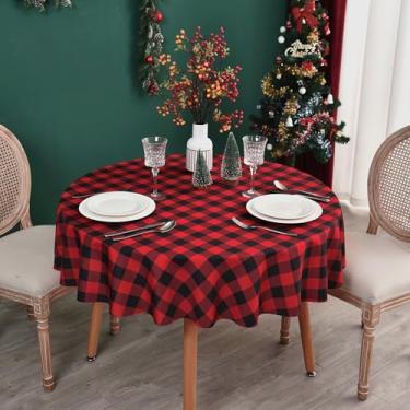 Imagem de Essifunia Toalha de mesa xadrez à prova d'água – Toalha de mesa redonda clássica xadrez de 127 cm para uso interno/externo – Capa de mesa Buffalo para piqueniques, churrascos e festas
