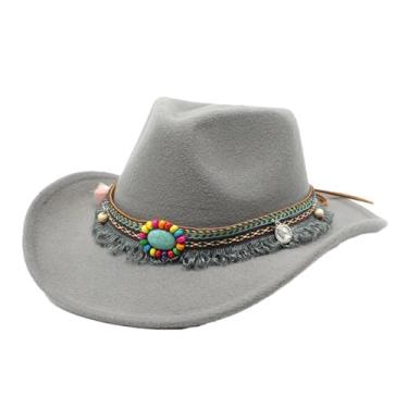 Imagem de Chapéu de cowboy ocidental masculino feminino cor sólida Jazz Montana Sombrero cinza 56-58 cm