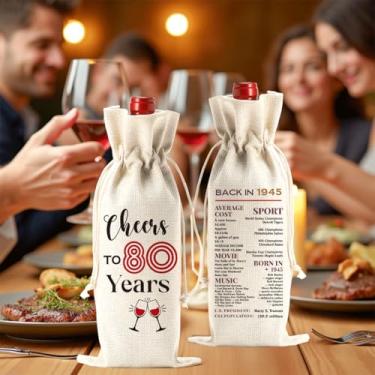 Imagem de Presentes de aniversário de 80 anos para mulheres e homens, sacola de vinho de 1945 para crianças de 80 anos, decoração de festa de aniversário de 80 anos, para mulheres e homens, brinde a 80 anos