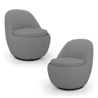 Imagem de Kit 02 Poltronas Orgânicas Living Memphis Base Giratória Linho Cinza Escuro - Desk Design