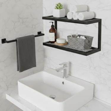 Imagem de AJM Decorações Prateleira Bar Dupla Nicho Organizador em Metal com 2 Prateleiras, Estilo Industrial, Ideal para Cozinha, Resistente à Umidade, Preto Fosco