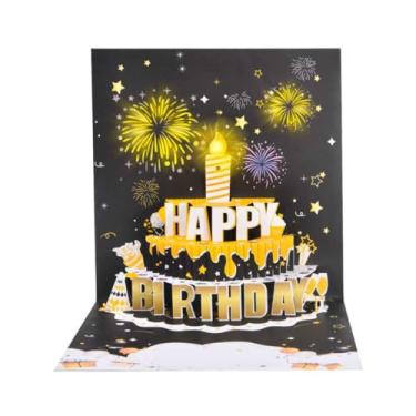 Imagem de FIAMR Cartão de aniversário pop-up 3D, design artístico de cortes de papel vazados, formato de bolo requintado com luzes coloridas e música, cartão de aniversário eletrônico romântico e surpreendente