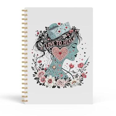 Imagem de Evcprz Caderno espiral floral de enfermeira, diário de presentes de enfermeira para mulheres, diários de presentes de apreciação de enfermeiras, material escolar de enfermagem, caderno de enfermagem