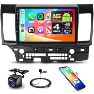 Imagem de Estéreo automotivo 4 núcleos 4G + 64 G para Mitsubishi Lancer 2008-2017, rádio veicular Android sem fio e Android Auto, câmera de backup com tela sensível ao toque de 10 polegadas, Bluetooth 5.0