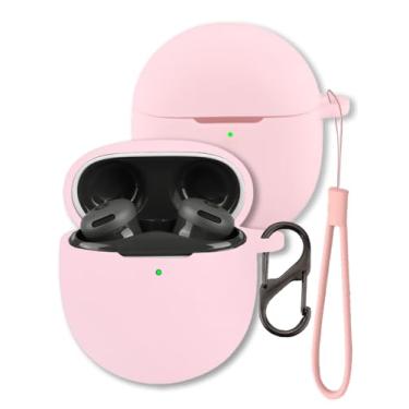 Imagem de Capa para fones de ouvido Google Pixel Buds 2a 2025, capa protetora de silicone macio FJIASTB com mosquetão e cordão, à prova de choque (rosa)
