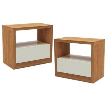 Imagem de Kit 02 Mesas De Cabeceira Moderna 1 Gaveta Cameron D03 Freijó Off Whit