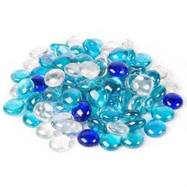 Imagem de Houseables Contas de vidro para vasos, mármores para vasos, mármores de vidro, contas azuis e transparentes, pedras planas, azuis e transparentes, enchimento, artesanato, seixos, pedras, pedras