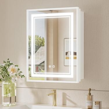 Imagem de TokeShimi Espelho Embutido Para Armário De Remédios 20X26 Com Luzes Temperadas, Led Regulável Em 3 Cores, Desembaçador E Tomadas Elétricas, Branco, Armazenamento Moderno
