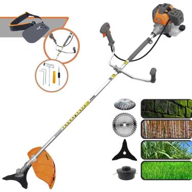 Imagem de Máquina de Cortar Grama Tekna RL430-P À Gasolina 2T 43cc 1,7HP 10.000rpm Roçadeira Com Carretel + Faca 3 Pontas + Faca 40 Dentes + Escova de Aço