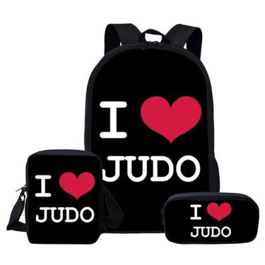 Imagem de Conjunto de mochilas escolares I Love Judo, 3 peças com bolsa de ombro P