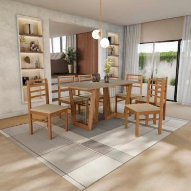 Imagem de Conjunto Sala De Jantar Elisa Em Madeira Maciça 6 Cadeiras Boucle Bege