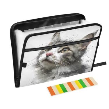 Imagem de Wassud Organizador de arquivos sanfonado em aquarela com 13 bolsos para gatos com abas e adesivos, organizador de pastas de documentos de recibo de papel tamanho carta A4 para viagens de escritório