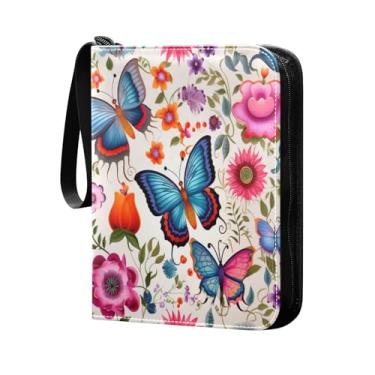 Imagem de Wassud Fichário de 4 bolsos, borboletas e flores coloridas, comporta 400 cartões padrão, álbum TCG CCG MTG à prova d'água, presentes para colecionadores, meninos e meninas