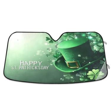 Imagem de Wassud Toldos de janela de carro chapéu dia de São Patrício pára-brisa para-sol acessórios de carro protetor solar dobrável protetor solar bloqueia raios UV 59,7 cm x 134,6 cm