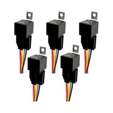 Imagem de Relé Automotivo 12V 5 Pinos 40A 5 Peças SPDT Com Fios Rotulados Por Co