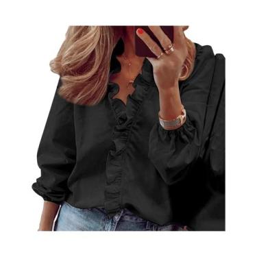 Imagem de Camisa de manga comprida para mulheres, camisa europeia e americana, n