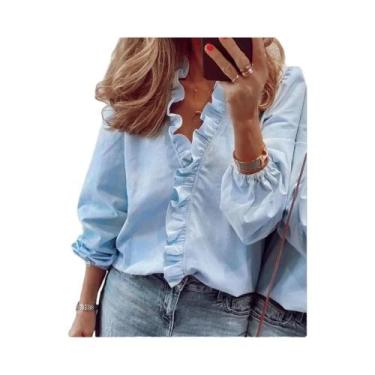 Imagem de Camisa de manga comprida para mulheres, camisa europeia e americana, n