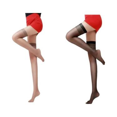 Imagem de Meia-calça De Seda Brilhante Modeladora Antiderrapante Acima Do Joelho