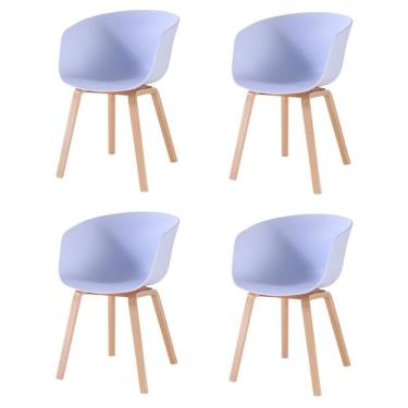 Imagem de Kit 4 Cadeiras Toledo Fratini Assento Em Polipropileno Branco Base Aço Acabamento Idêntico á Madeira