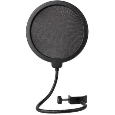 Imagem de Pacote com 2 filtros pop de microfone profissional, para-brisas de camada dupla com pescoço de ganso flexível de 360° e braçadeira resistente, elimina estouros e ruídos respiratórios para gravação