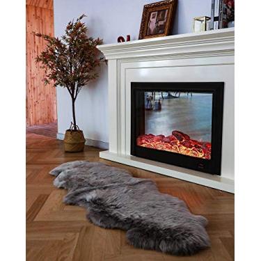 Imagem de WaySoft tapete de pele de ovelha da Nova Zelândia, tapete de pele de luxo para quarto, tapete fofo para sala de estar (60 cm x 1,82 m, cinza)