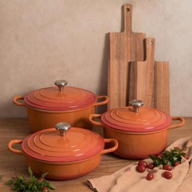 Imagem de Jogo De Panela Cerâmica Antiaderente Fogões E Forno Florença Laranja 2