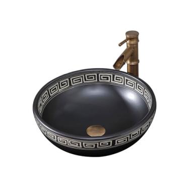 Imagem de Pia de vaso sanitário para banheiro 40 x 40 x 15 cm (C x L x A) Banheiro redondo acima do balcão Porcelana Cerâmica Vanity Art Basin Modern Countertop