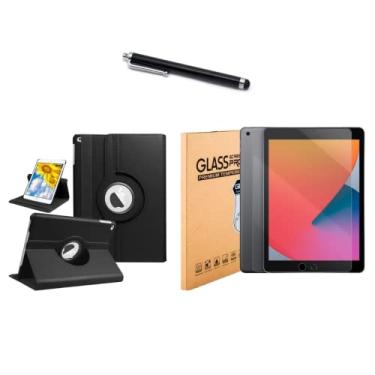 Imagem de Capa Case Giratória Preta iPad 9 2021( A2602 A2604 A2603 A2605) Tela de 10,2 + Película de Vidro + Caneta Touch - (C7COMPANY)