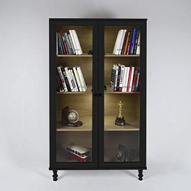 Imagem de Armário Multiuso 2 portas de vidro Ditália C/kit Luz E-957 Cor:preto