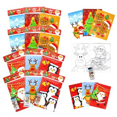 Imagem de Conjunto de livro de colorir e giz de cera de Natal da TINYMILLS para brindes de festa infantil com 12 livros de colorir e 48 gizes de cera para Natal para lembrancinhas de Natal para crianças, presente de festa de Natal, prêmios de carnaval, brindes