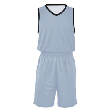 Imagem de Camiseta de basquete violeta mineral para crianças, ajuste confortável, camisa de futebol 5 a 13 anos, Aço claro azul, M