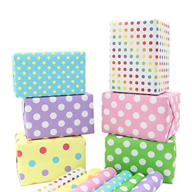 Imagem de Papel de embrulho colorido mini e grande de bolinhas (50,8 x 71 cm por folha, 6 folhas em 6 desenhos, 23 metros quadrados) Embrulho de presente para Natal, aniversário, casamento, chá de bebê, chá de