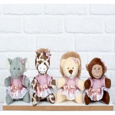 Imagem de Pelucia Quarteto Safári Mini Leão, Elefante, Macaco E Girafa - 4 Pçs (ROSE)