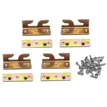 Imagem de RUIAN Dobradiças de cama, conjunto de 4 ganchos duplos, peça de substituição de ferro resistente para quadros de cama cabeceira com parafusos (80 mm/3,1 polegadas)