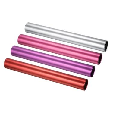 Imagem de PATIKIL Bastão de pista de relé, bastão de corrida de campo de tubo de alumínio, resistente à corrosão para atletismo ao ar livre, ferramenta de prática de jogo, vermelho, roxo, rosa, prata