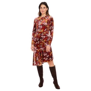 Imagem de London Times Vestido feminino assimétrico franzido longo SLV com babados, Vermelho Pompeiano/malva profundo, 42