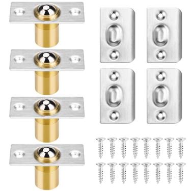 Imagem de Pacote com 4 pegadores de esferas para porta, ferragens para captura de esferas de porta de armário, coletor de esferas de aço inoxidável escovado com placa de ataque, ferragens de porta francesas