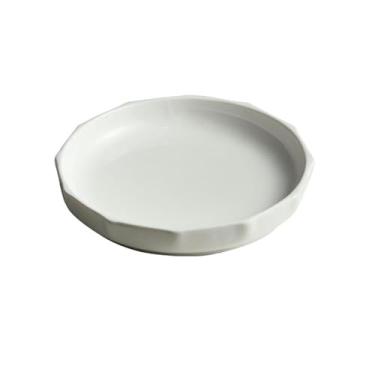 Imagem de Prato de cerâmica com padrão de folha, chapeamento de comida ocidental branco para uso doméstico - prato de sopa branco e verde simples de 30,5 cm