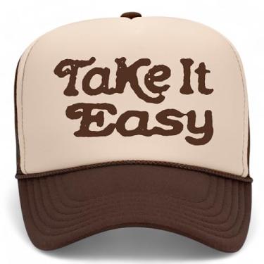 Imagem de Boné de caminhoneiro Take It Easy | Vintage Cowboy Cowgirl Western Funny Country Summer | Boné snapback de espuma premium para homens e mulheres, Marrom/bronze, Tamanho �nica