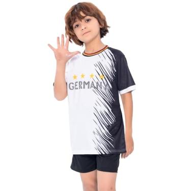 Imagem de Bolognifi Camisa de futebol infantil, camiseta da Copa Europeia/Américas, meninos e meninas, conjunto de shorts esportivos de futebol com meia manga(Germany,6-7A)