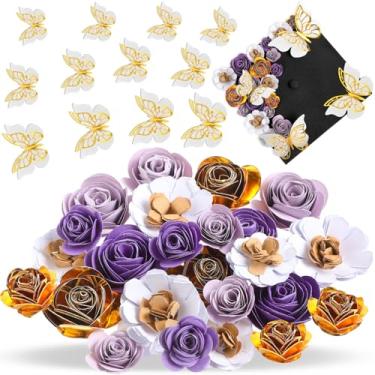 Imagem de Dinifee Kit de acessórios de decoração de boné de formatura DIY com 36 peças, inclui cabeças de flores de papel sintético 3D, mini enfeites de flores de papel para enfeite de graduação, presente de