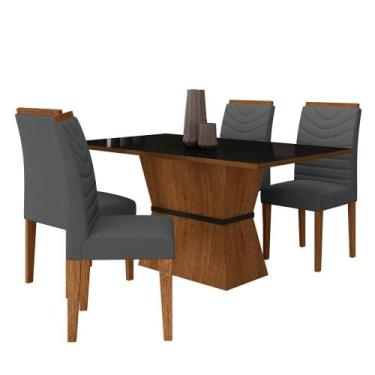 Imagem de Mesa 4 Cadeiras 1,36 Odessa Freijó/preto/suede Cinza - M.a - A Móveis 