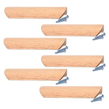 Imagem de Puxadores de madeira puxadores de porta de banheiro puxadores de porta de armário gaveta cômoda armário de cozinha 6 peças móveis cômoda guarda-roupa alças modernas, madeira de borracha envernizada