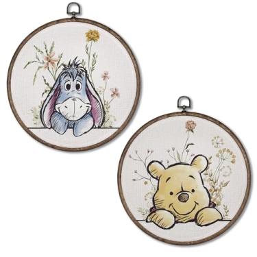 Imagem de Giosve Pôster emoldurado em tela de parede redonda de urso burro, decoração de quarto infantil, desenho animado urso burro floral pendurado esculturas de parede para decoração de quarto de crianças