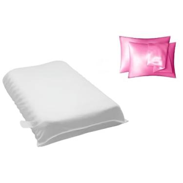 Imagem de Kit 2 Travesseiros ortopédicos cervical magnéticos espuma soft infravermelho anti ronco (2 cervical + 2 cetim rosa)