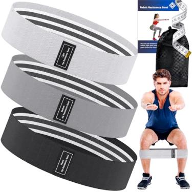 Imagem de Faixas largas de resistência de tecido para malhar | 3 faixas antiderrapantes de nível de força para mulheres e homens | Vem com uma bolsa e fita métrica | para academia, ioga, pilates