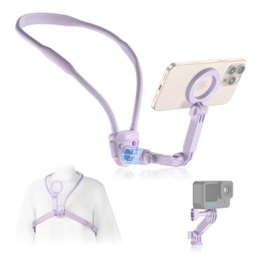 Imagem de JJC Suporte magnético de pescoço para telefone e câmera de ação, suporte de pescoço POV para telefones iPhone Android Gopro Insta360 com liberação rápida e ajuste de ângulos para criação de conteúdo e