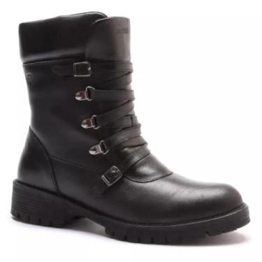 Imagem de Coturno Feminino Couro Tratorado Cano Médio Fivela - Kader Woman, 36, 